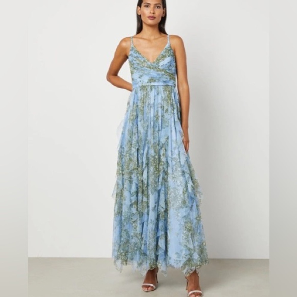 BCBG MaxAzaria maxi gown.  Floral Cashmere Blue.  Size 6.  Wore once.